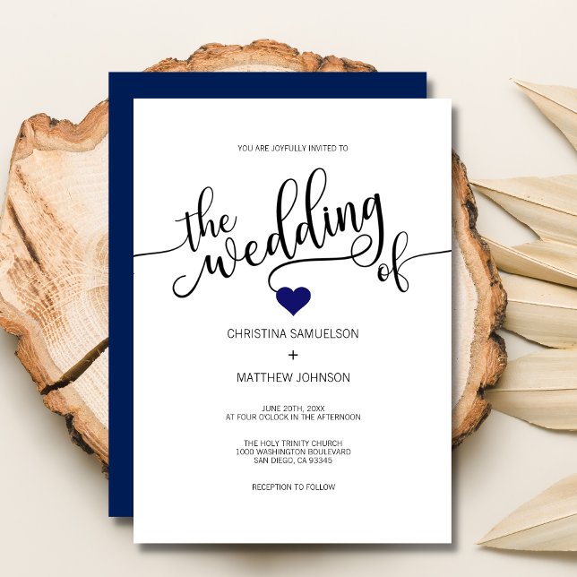 Invitación Moderna Boda de la Marina AZUL y el Corazón Blanco (Subido por el creador)