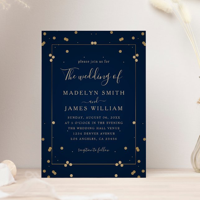 Invitación Moderna Boda de oro azul de la Marina (Subido por el creador)