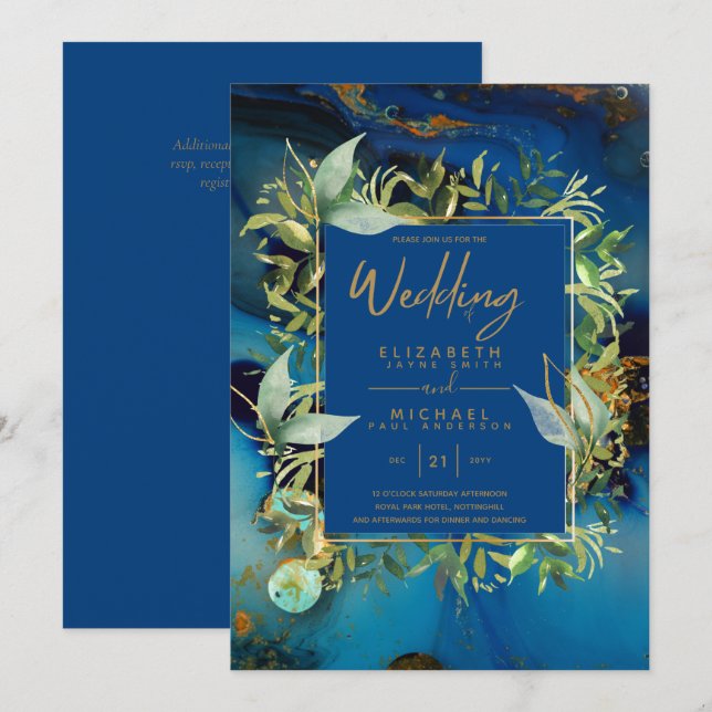 Invitación Moderna Boda de Oro Azul Medianoche invita a (Anverso / Reverso)