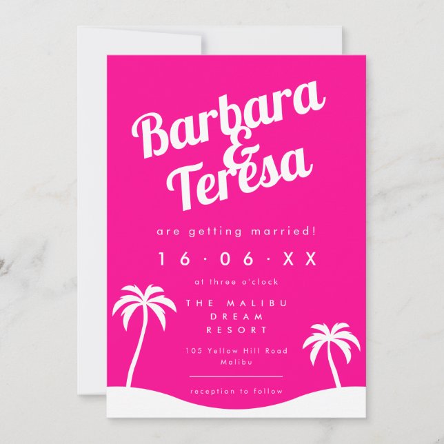 Invitación Moderna Boda de Playa de Barbiecore Rosada Moderna (Anverso)