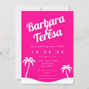 Invitación Moderna Boda de Playa de Barbiecore Rosada Moderna
