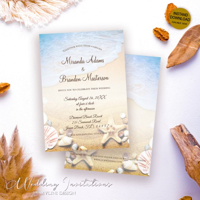 Invitación Moderna Boda de Playa Tropical del Océano Starfish (Subido por el creador)