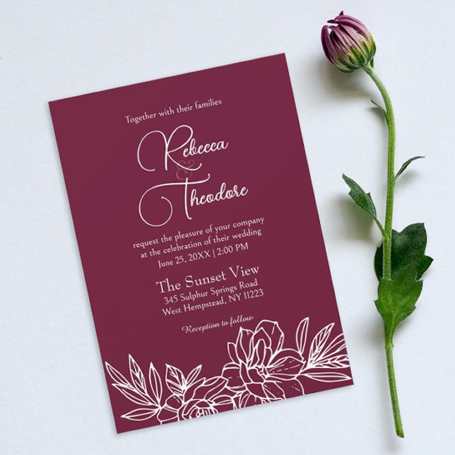 Invitación Moderna Boda de Primavera Elegante en Borgoña (
Introducing our simple floral wedding invitation, radiating elegance for your special day.)