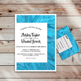 Invitación Moderna Boda de resumen de ondas azules de moda y 