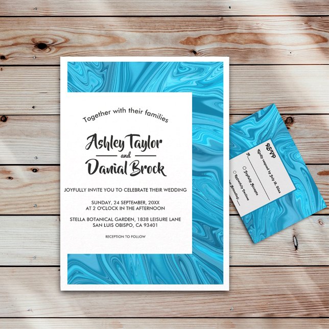 Invitación Moderna Boda de resumen de ondas azules de moda y  (Subido por el creador)