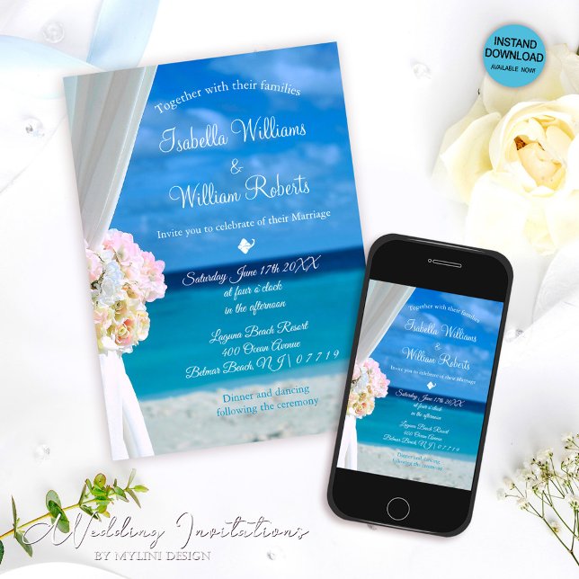 Invitación Moderna Boda de verano de Floral Ocean Beach (Subido por el creador)