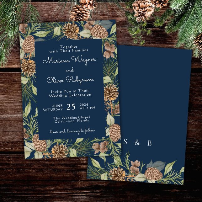 Invitación Moderna Boda Elegante Azul de la Marina De Pino De (Subido por el creador)
