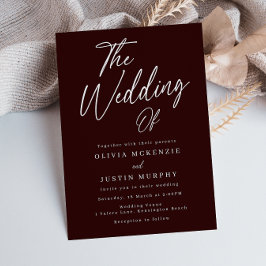 Invitación Moderna Boda elegante en el maroón de Borgoña