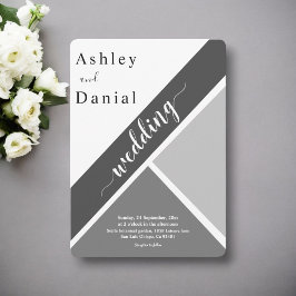 Invitación Moderna Boda Elegante Gris Negro Y Blanco