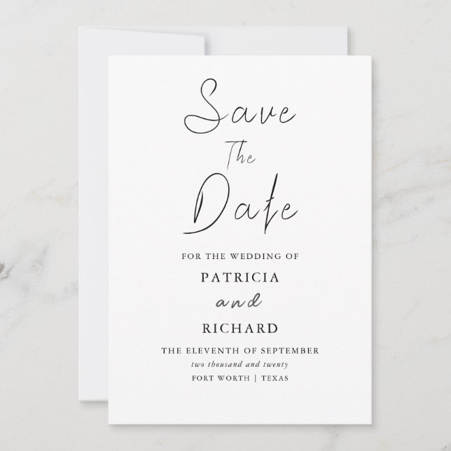 Invitación Moderna Boda Elegante Salva La Fecha No Foto Inv (Anverso)
