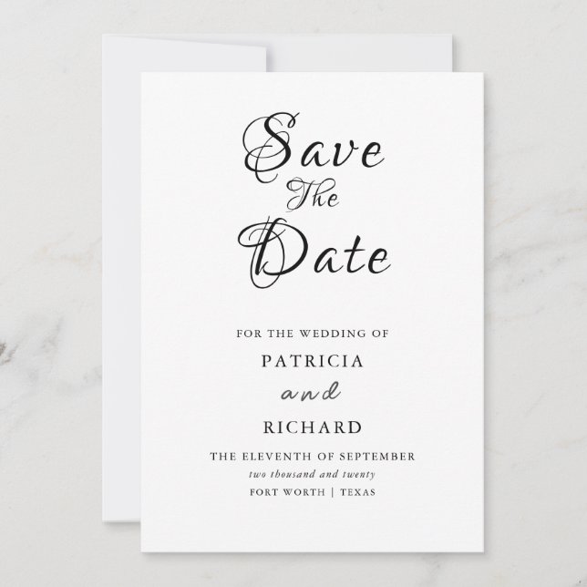 Invitación Moderna Boda Elegante Salva La Fecha No Foto Inv (Anverso)