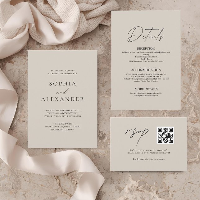 Invitación Moderna Boda Elegante Taupe y Negro (Subido por el creador)