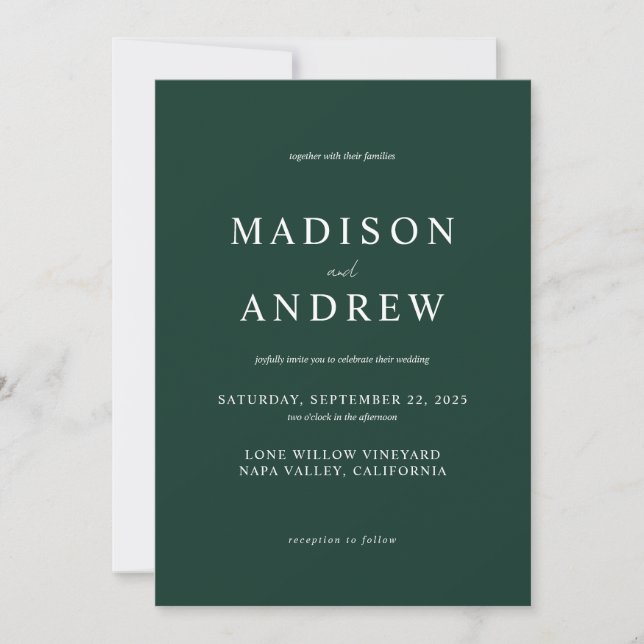 Invitación Moderna boda elegante verde esmeralda (Anverso)