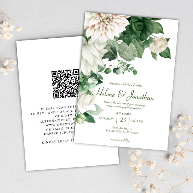 Invitación Moderna Boda Elegante Verde Esmeralda Floral (Modern Floral Emerald Green Elegant Wedding Invitation)