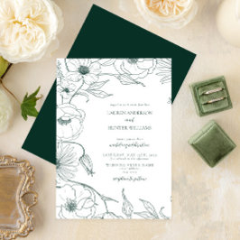 Invitación Moderna Boda floral de arte de la Línea Verde Esme