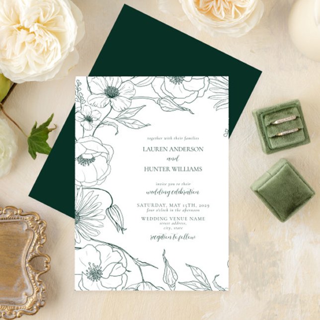 Invitación Moderna Boda floral de arte de la Línea Verde Esme (Subido por el creador)