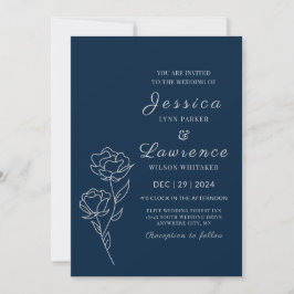 Invitación Moderna Boda floral elegante de la Marina Azul Pla
