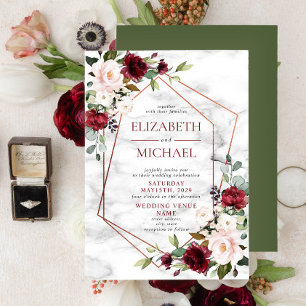 Invitación Moderna Boda Geométrica de Cobre Borgoña Elegante