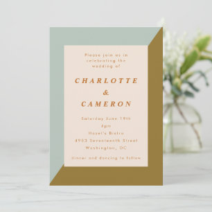 Invitación Moderna Boda Geométrica Sage Gold Elegante