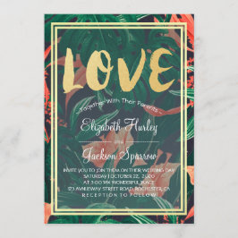 Invitación Moderna Boda hawaiana de marco dorado tropical flo