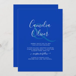 Invitación Moderna Boda Monocromática Real Azul INVITE