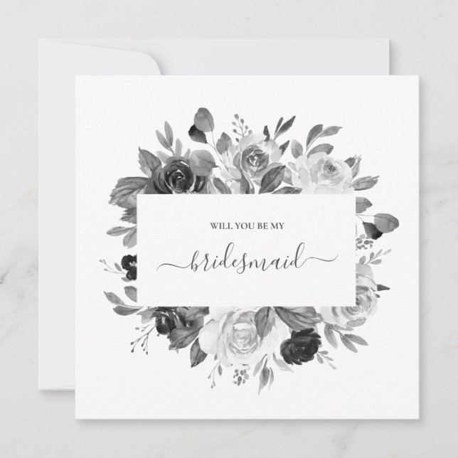 Invitación Moderna Boda Monocromo Floral Blanca Bridesmaid (Anverso)