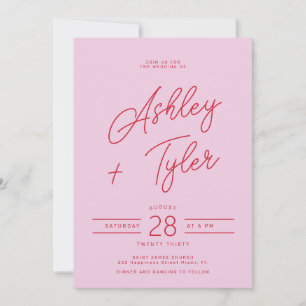 Invitación Moderna boda retro caprichosa con foto y letra roj