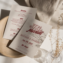Invitación Moderna Boda Retro Negrita Todo En Uno En Rojo Pro