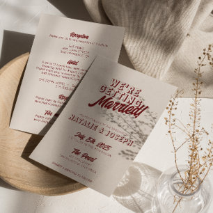 Invitación Moderna Boda Retro Negrita Todo En Uno En Rojo Pro