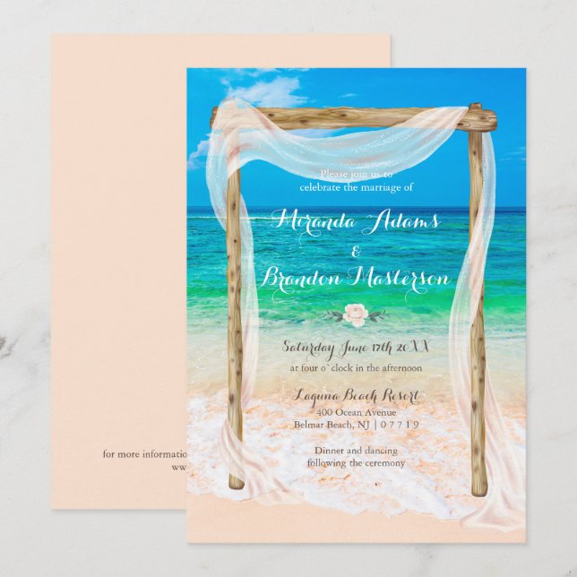 Invitación Moderna Boda Tropical Blue Beach (Anverso / Reverso)