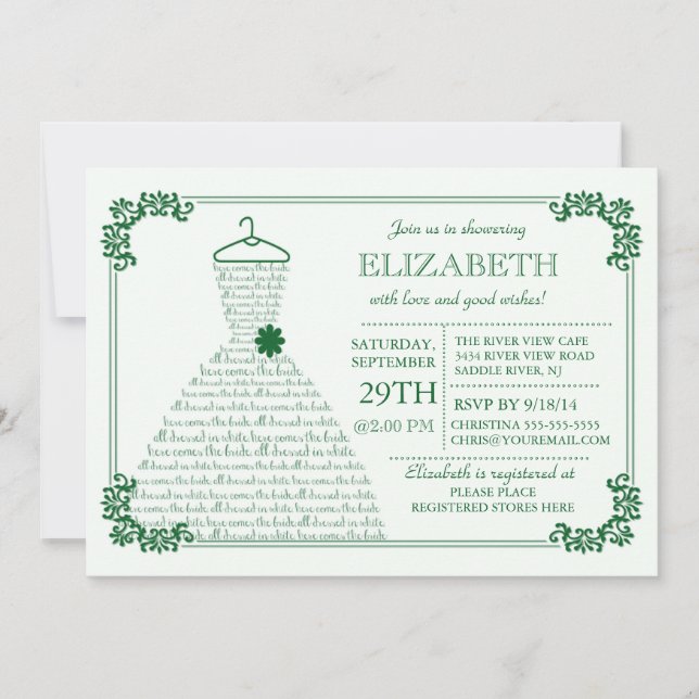 Invitación Moderna Boda verde esmeralda vestido con ducha de  (Anverso)