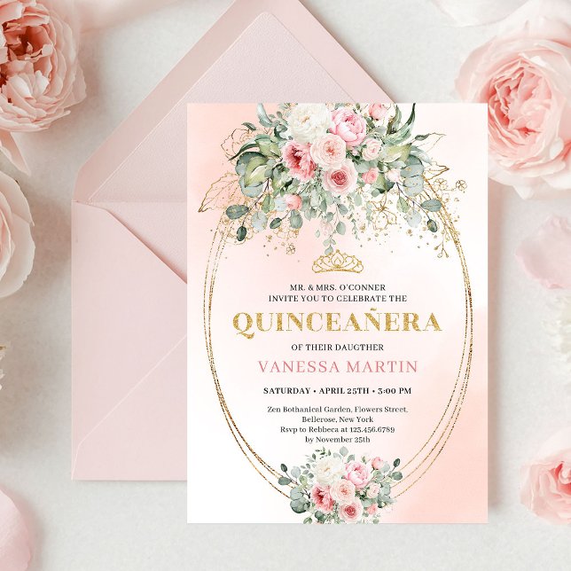 Invitación moderna boho blush floral Quinceañera (Modern Boho Blush Floral Quinceañera Invitation)