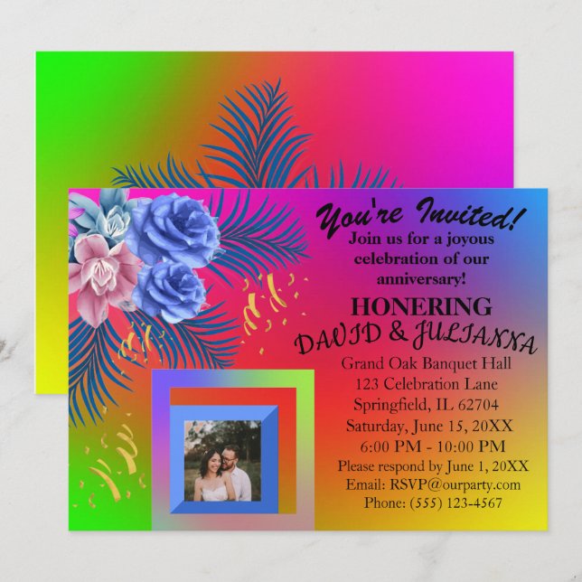 Invitación Moderna Boho Floral Gradiente Colorida (Anverso / Reverso)