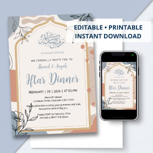 Invitación moderna boho floral para cena de Iftar