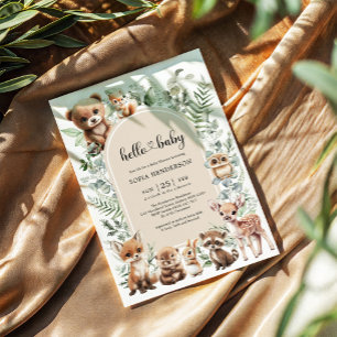 Invitación Moderna Boho Greenery Woodland Animals Baby Shower