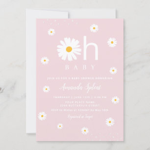 Invitación Moderna Boho Rosa Daisy Floral Bebé Bebé Ducha Inv