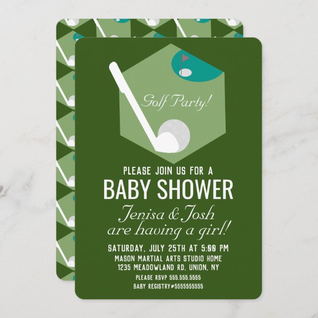 Invitación Moderna bola de golf Theme Boy Baby Shower (Anverso / Reverso)