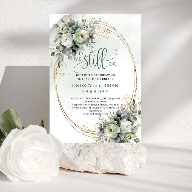 Invitación Moderna Botánica We Still Do Verde Dora (Modern Botanical We Still Do Invitation Green Gold)
