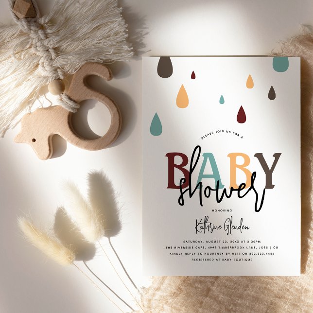 Invitación Moderna Caída de Lluvia Sexo Baby Shower Neutral (Subido por el creador)