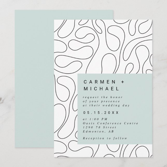 Invitación Moderna caja de fondo de Swirls verde contemporáne (Anverso / Reverso)