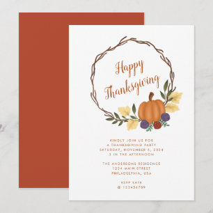 Invitación Moderna Calabaza de Otoño Fiesta de Acción de Grac