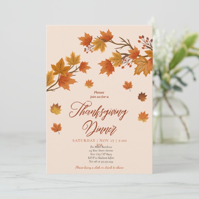 Invitación Moderna Calabaza Floral Día de Acción de Gracias C (Anverso de pie)