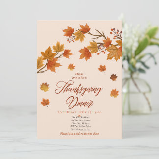 Invitación Moderna Calabaza Floral Día de Acción de Gracias C