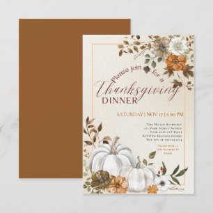 Invitación Moderna Calabaza Floral Día de Acción de Gracias C