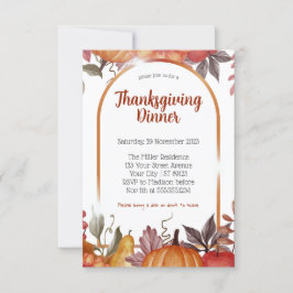 Invitación Moderna Calabaza Floral Día de Acción de Gracias C