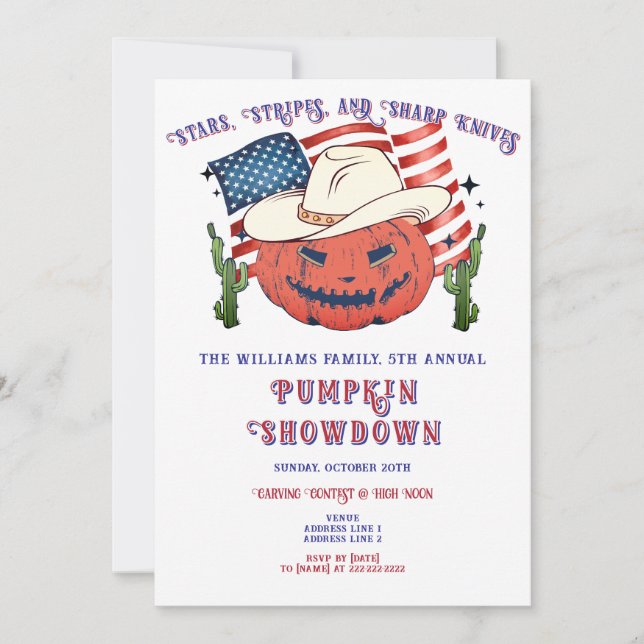 Invitación Moderna Calabaza Patriótica Mostrando Halloween (Anverso)