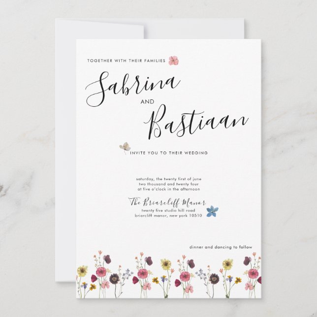 Invitación Moderna caligrafía acuarela Boda de flores silvest (Anverso)
