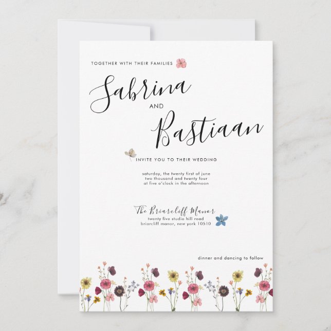 Invitación Moderna caligrafía acuarela Boda de flores silvest (Anverso)