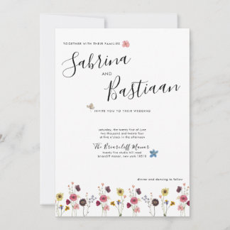 Invitación Moderna caligrafía acuarela Boda de flores silvest