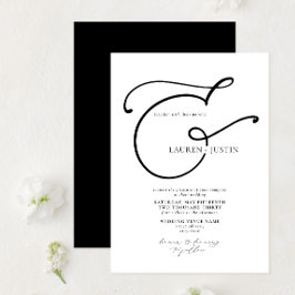 Invitación Moderna caligrafía Ampersand Black White Boda